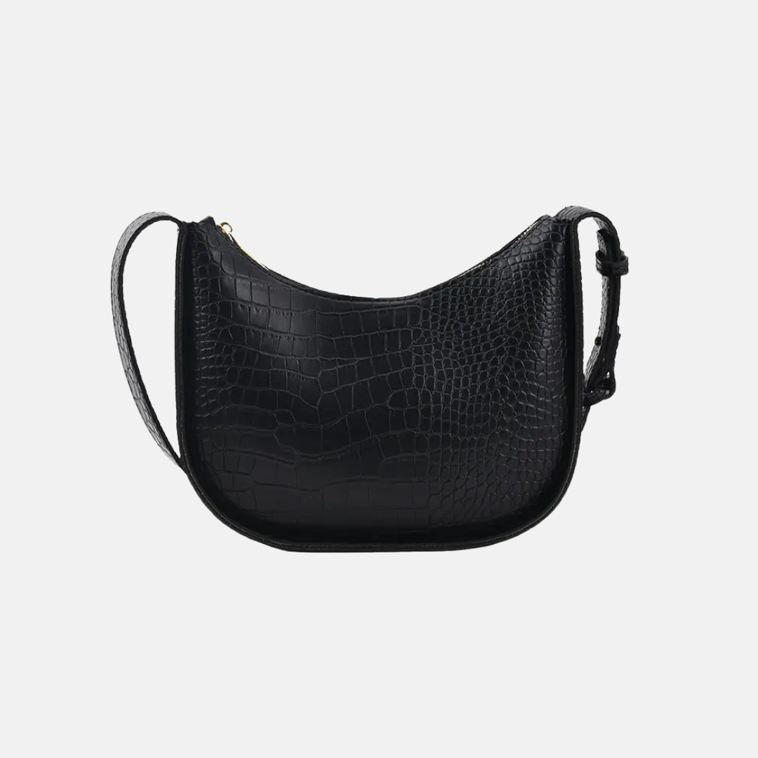 Black crocodile-patterned woman leather crossbody bag
