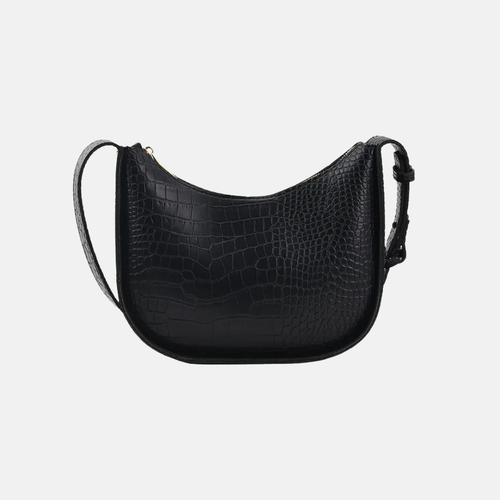 Black crocodile-patterned woman leather crossbody bag